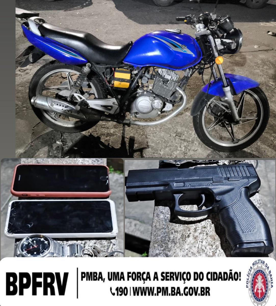 Capa: PMBA recupera moto roubada e prende dois homens com pistola falsa em Cajazeiras